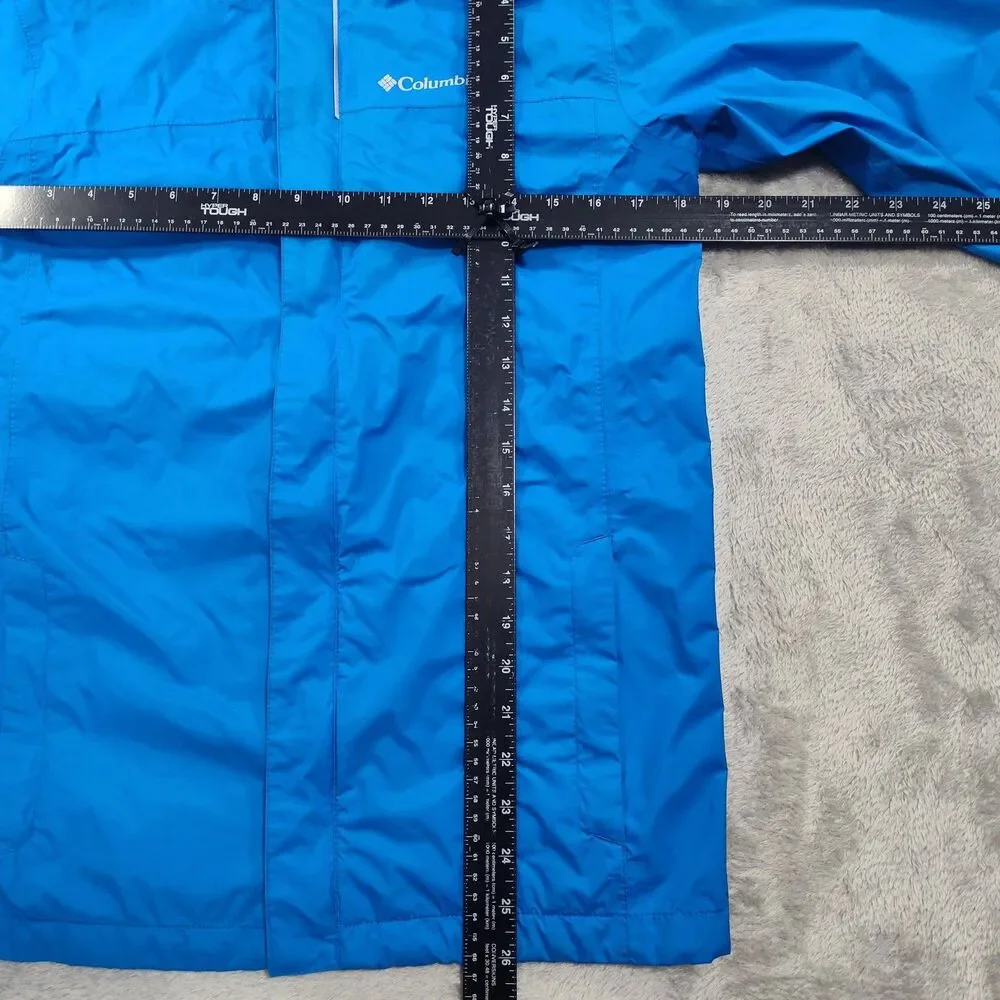 Columbia Rain Coat Jacket Youth Large 14/16 Blue Omni-Tech Hooded Waterproof